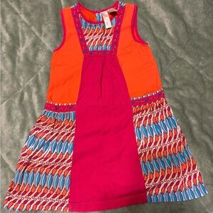 Girls Fuchsia & Orange Patchwork Casual A-Line Dress #7